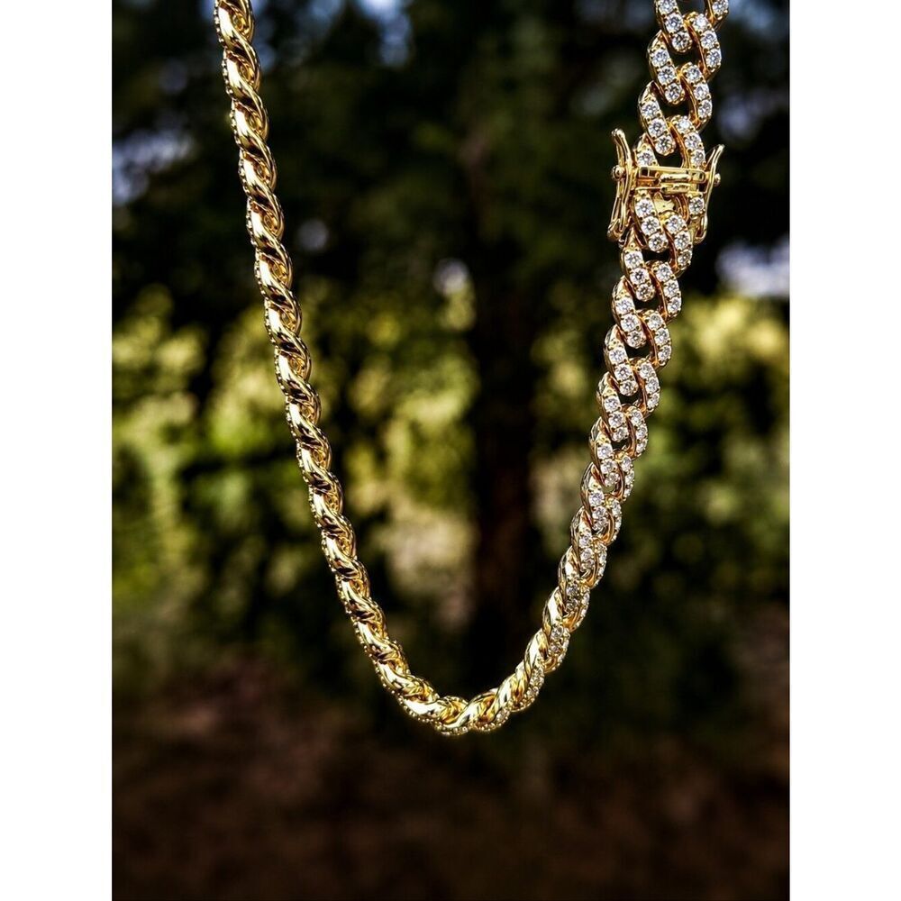 14k GP 9mm Full Stone Cuban Link Necklace 20''